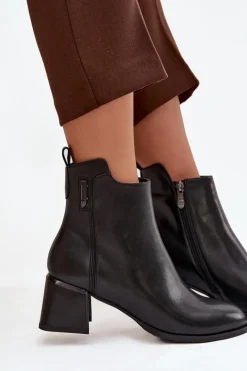 Sale Boto Botki Damskie Skórzane Na Obcasie Ocieplane Czarne Nolivra