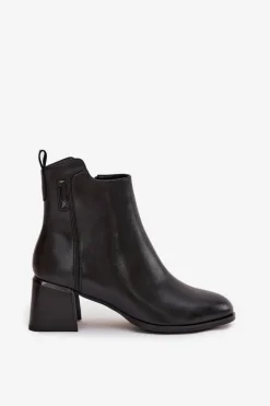 Sale Boto Botki Damskie Skórzane Na Obcasie Ocieplane Czarne Nolivra