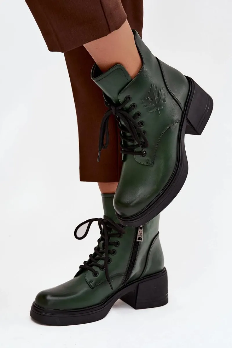 Botki Ocieplane|Botki Sznurowane>Buty damskie Vinceza Botki Damskie Skórzane Na Klocku Ocieplane Vinceza 39950 Ciemnozielone Zielony