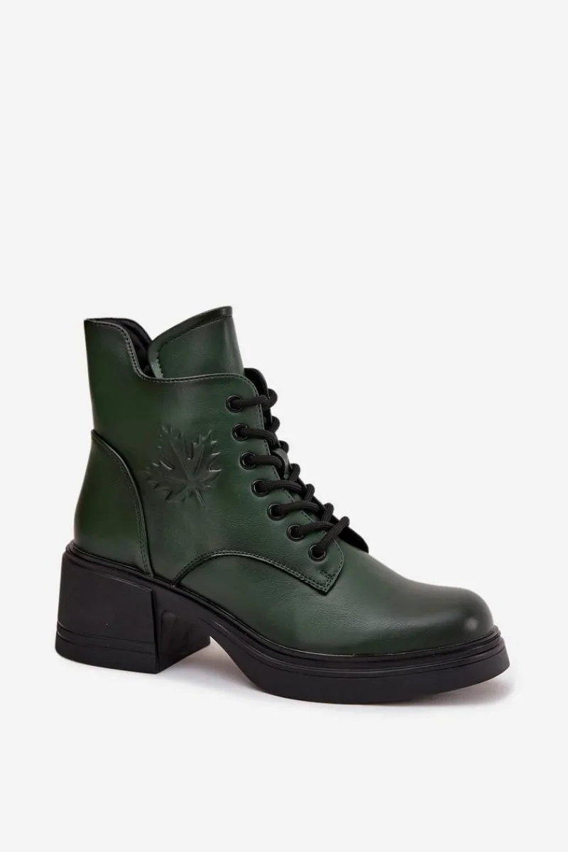 Botki Ocieplane|Botki Sznurowane>Buty damskie Vinceza Botki Damskie Skórzane Na Klocku Ocieplane Vinceza 39950 Ciemnozielone Zielony