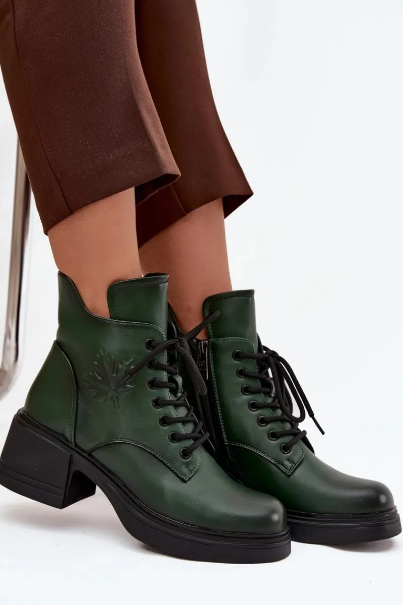 Botki Ocieplane|Botki Sznurowane>Buty damskie Vinceza Botki Damskie Skórzane Na Klocku Ocieplane Vinceza 39950 Ciemnozielone Zielony
