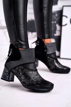 Botki Maciejka|Botki Na Słupku>Maciejka Botki Damskie Skórzane Ocieplane Granatowe 03790-20