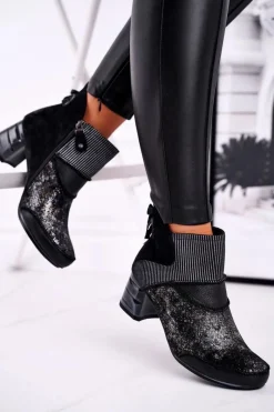 Botki Maciejka|Botki Na Słupku>Maciejka Botki Damskie Skórzane Ocieplane Granatowe 03790-20