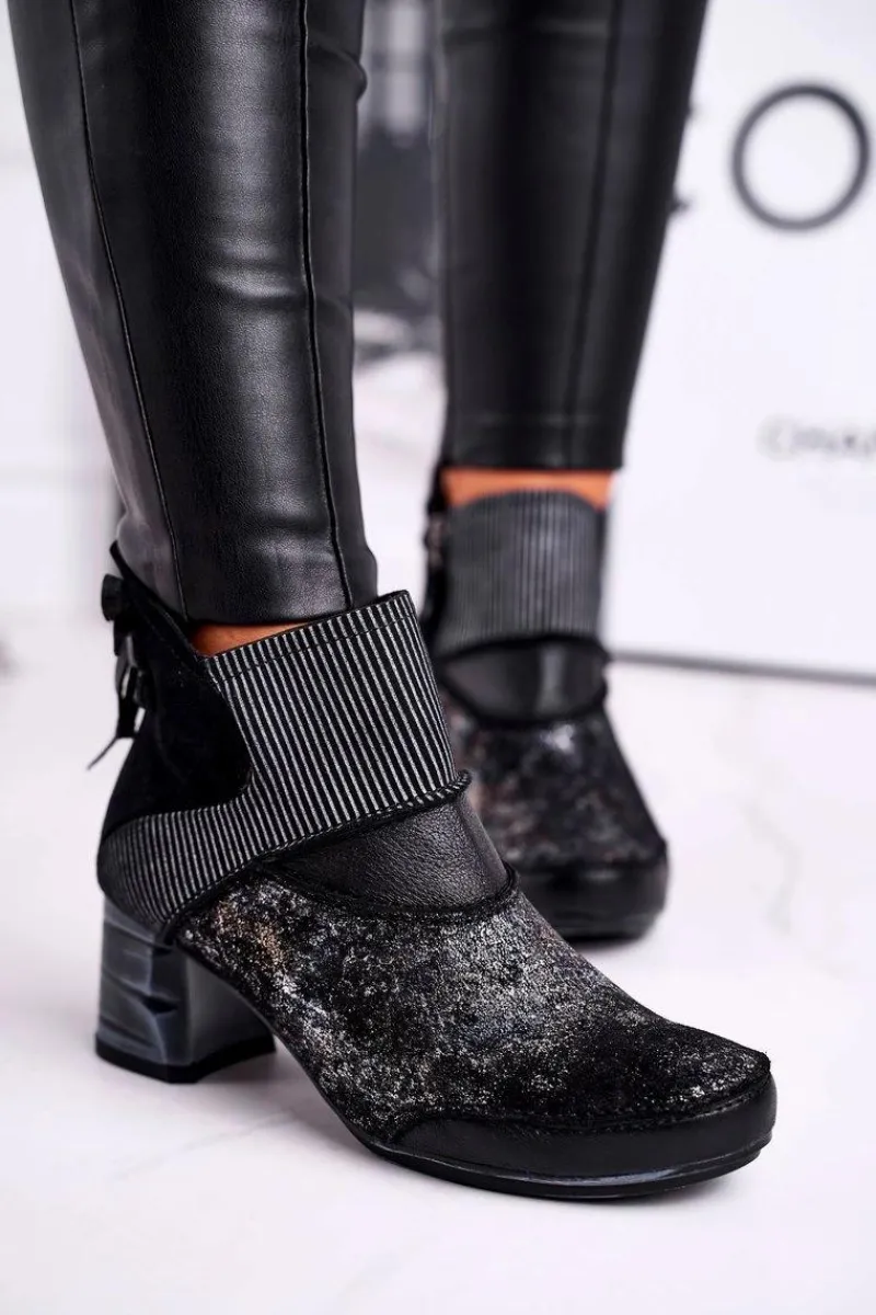 Botki Maciejka|Botki Na Słupku>Maciejka Botki Damskie Skórzane Ocieplane Granatowe 03790-20