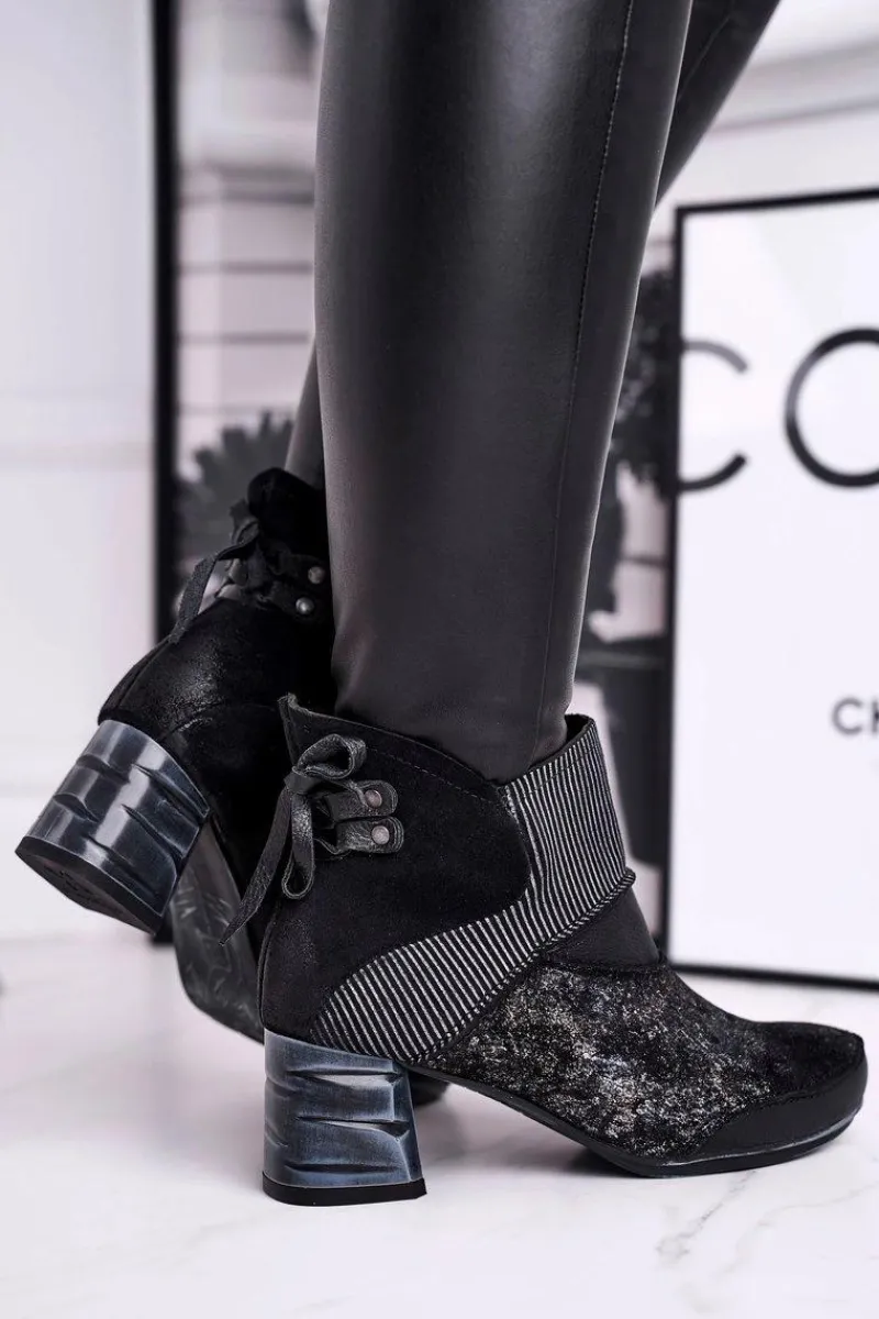 Botki Maciejka|Botki Na Słupku>Maciejka Botki Damskie Skórzane Ocieplane Granatowe 03790-20