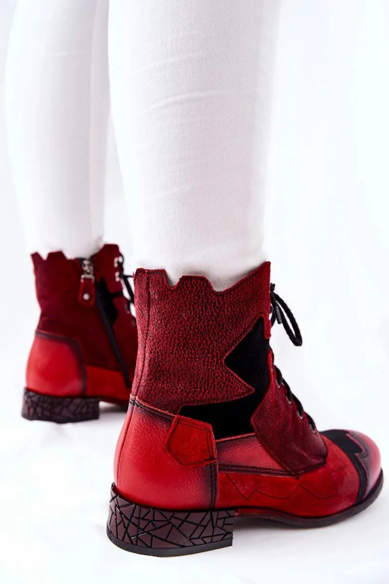 Botki Maciejka|Botki Sznurowane>Maciejka Botki Damskie Skórzane Ocieplane Czerwone 04625-08