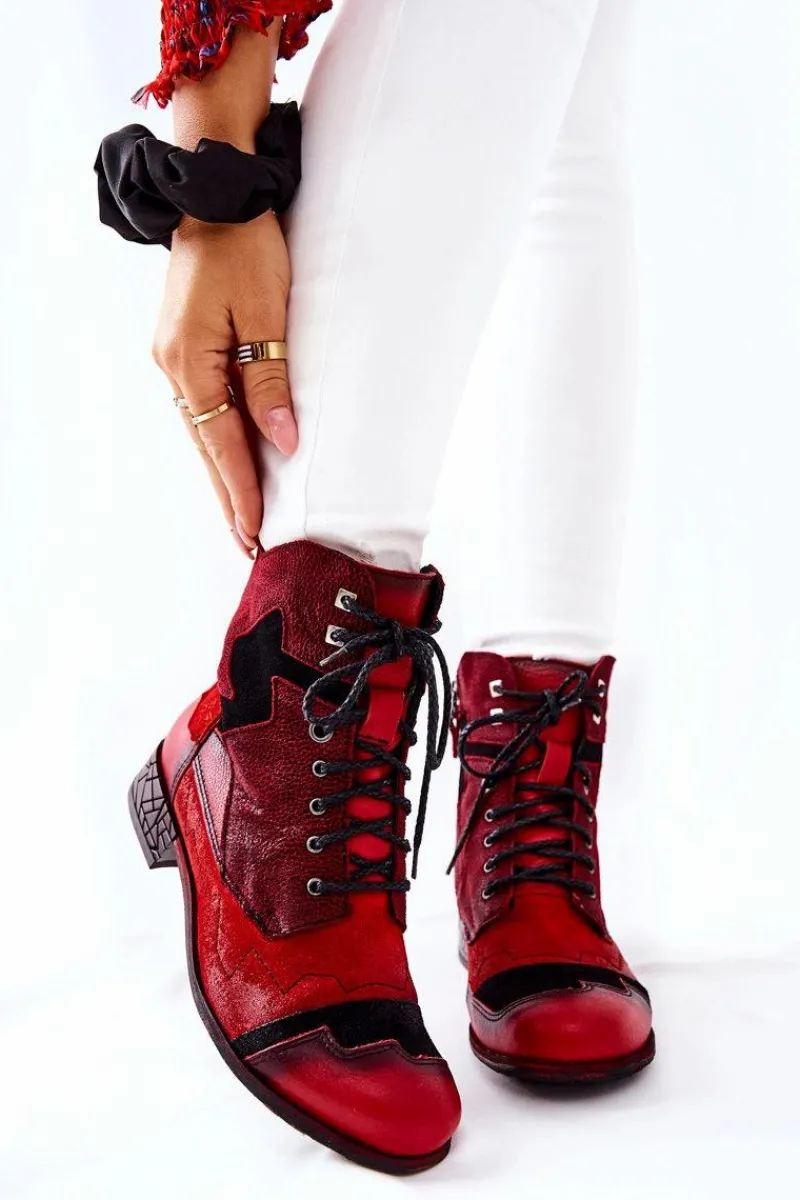 Botki Maciejka|Botki Sznurowane>Maciejka Botki Damskie Skórzane Ocieplane Czerwone 04625-08