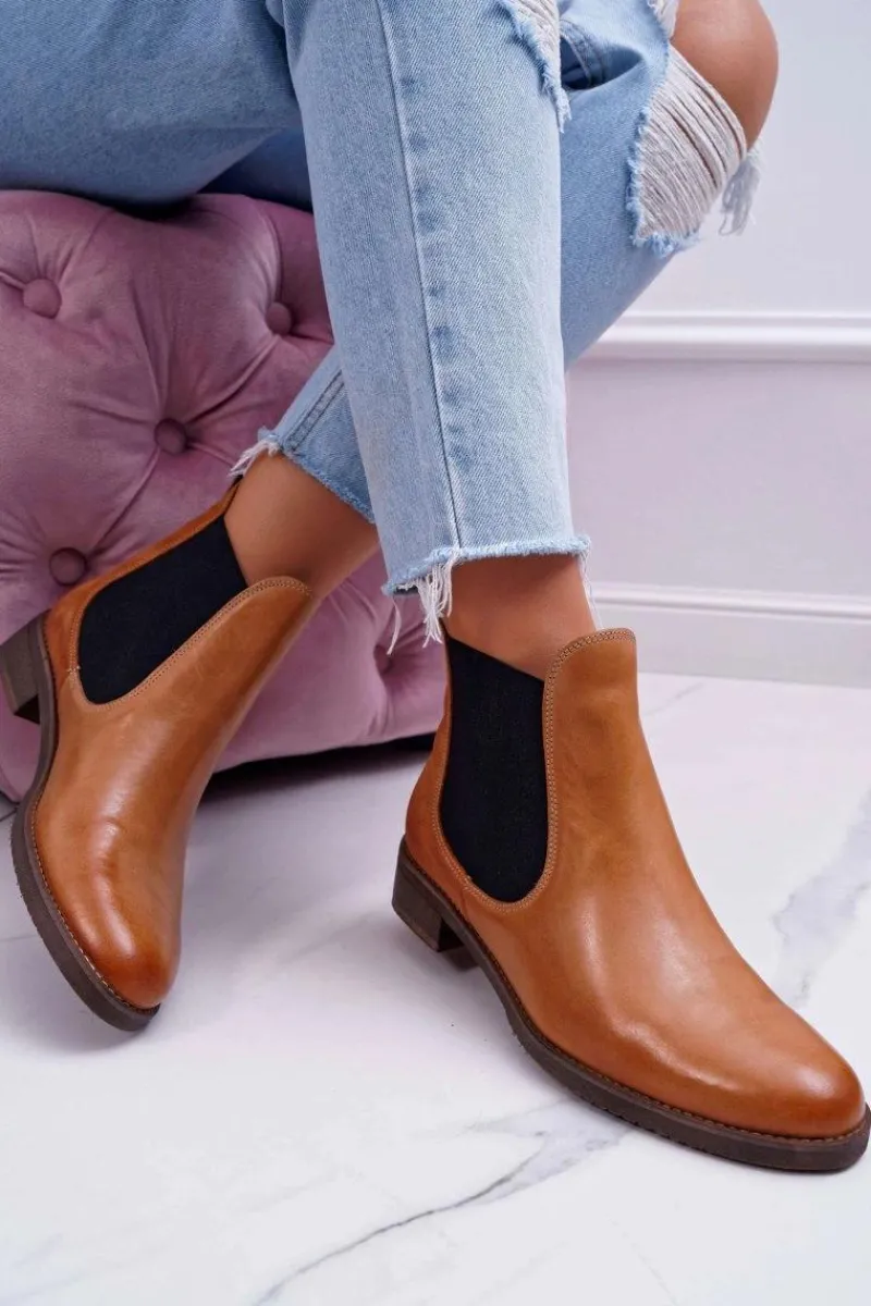 Sale Maciejka Botki Damskie Skórzane Sztyblety Camel 04359