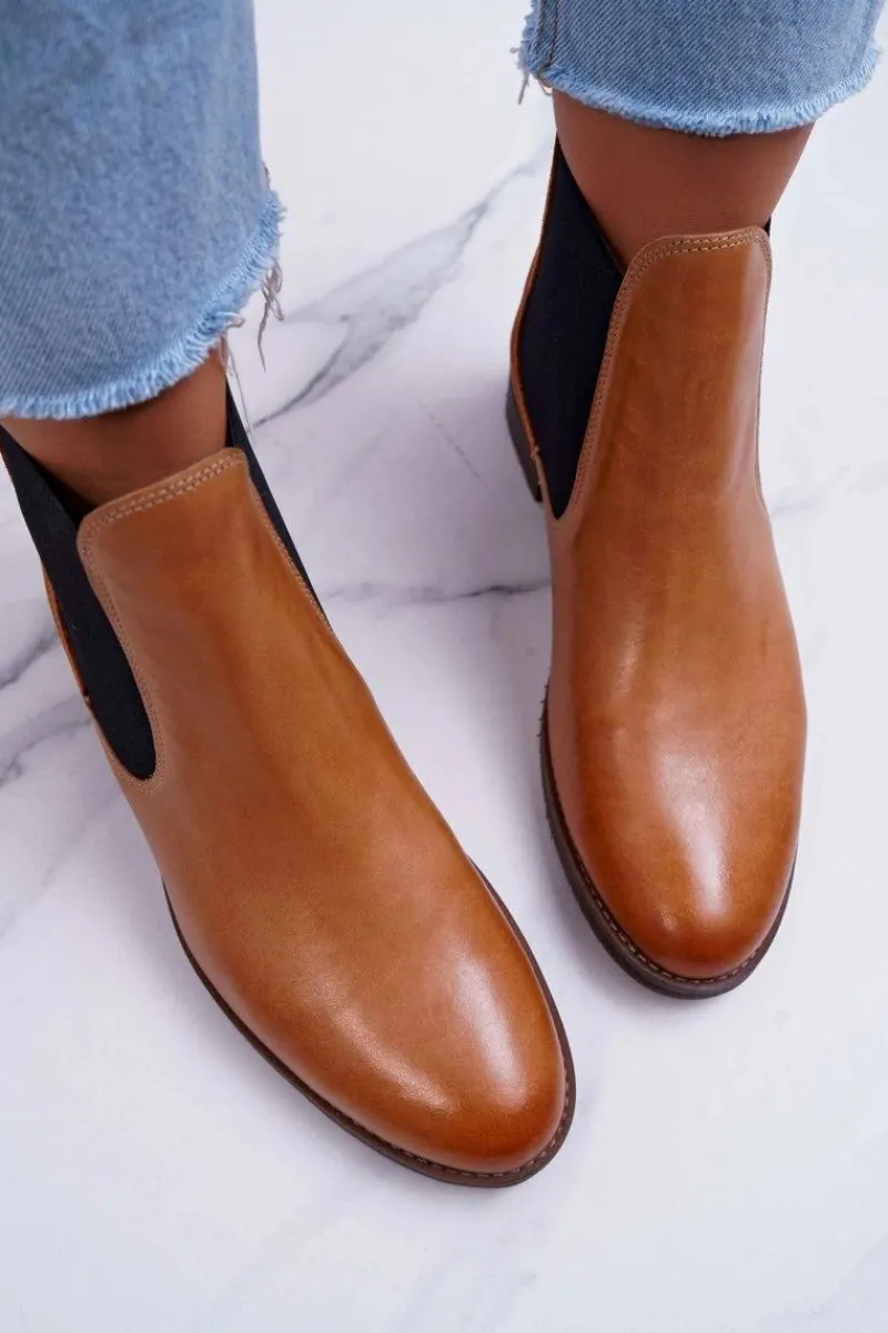 Sale Maciejka Botki Damskie Skórzane Sztyblety Camel 04359