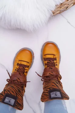 Botki Maciejka|Brązowe I Beżowe Botki>Maciejka Botki Damskie Skórzane Trzewiki Żółte 04218