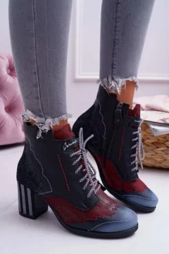 Sale Maciejka Botki Damskie Skórzane Trzewiki Czarne 03190-01