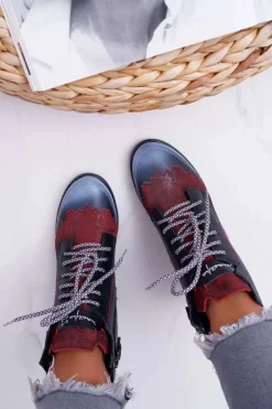 Sale Maciejka Botki Damskie Skórzane Trzewiki Czarne 03190-01