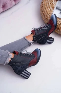 Sale Maciejka Botki Damskie Skórzane Trzewiki Czarne 03190-01