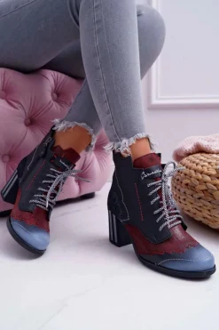 Sale Maciejka Botki Damskie Skórzane Trzewiki Czarne 03190-01