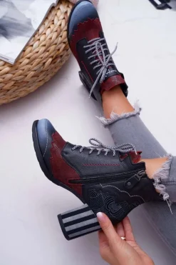 Sale Maciejka Botki Damskie Skórzane Trzewiki Czarne 03190-01