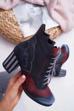 Sale Maciejka Botki Damskie Skórzane Trzewiki Czarne 03190-01