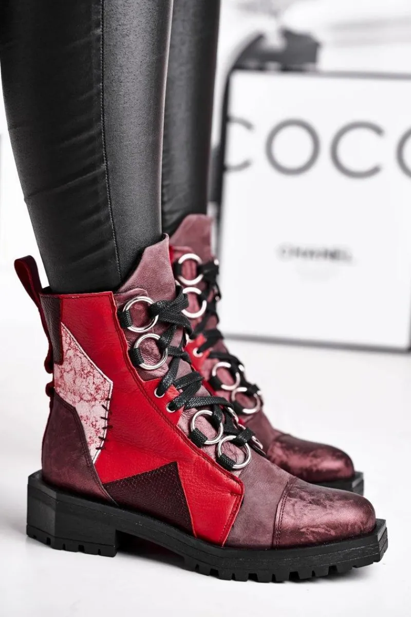 Botki Maciejka|Botki Sznurowane>Maciejka Botki Damskie Skórzane Trzewiki Bordowe 04184-23/00-3