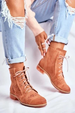 Clearance Maciejka Botki Damskie Skórzane Trzewiki Brzoskwiniowe 04468-18