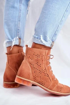 Clearance Maciejka Botki Damskie Skórzane Trzewiki Brzoskwiniowe 04468-18