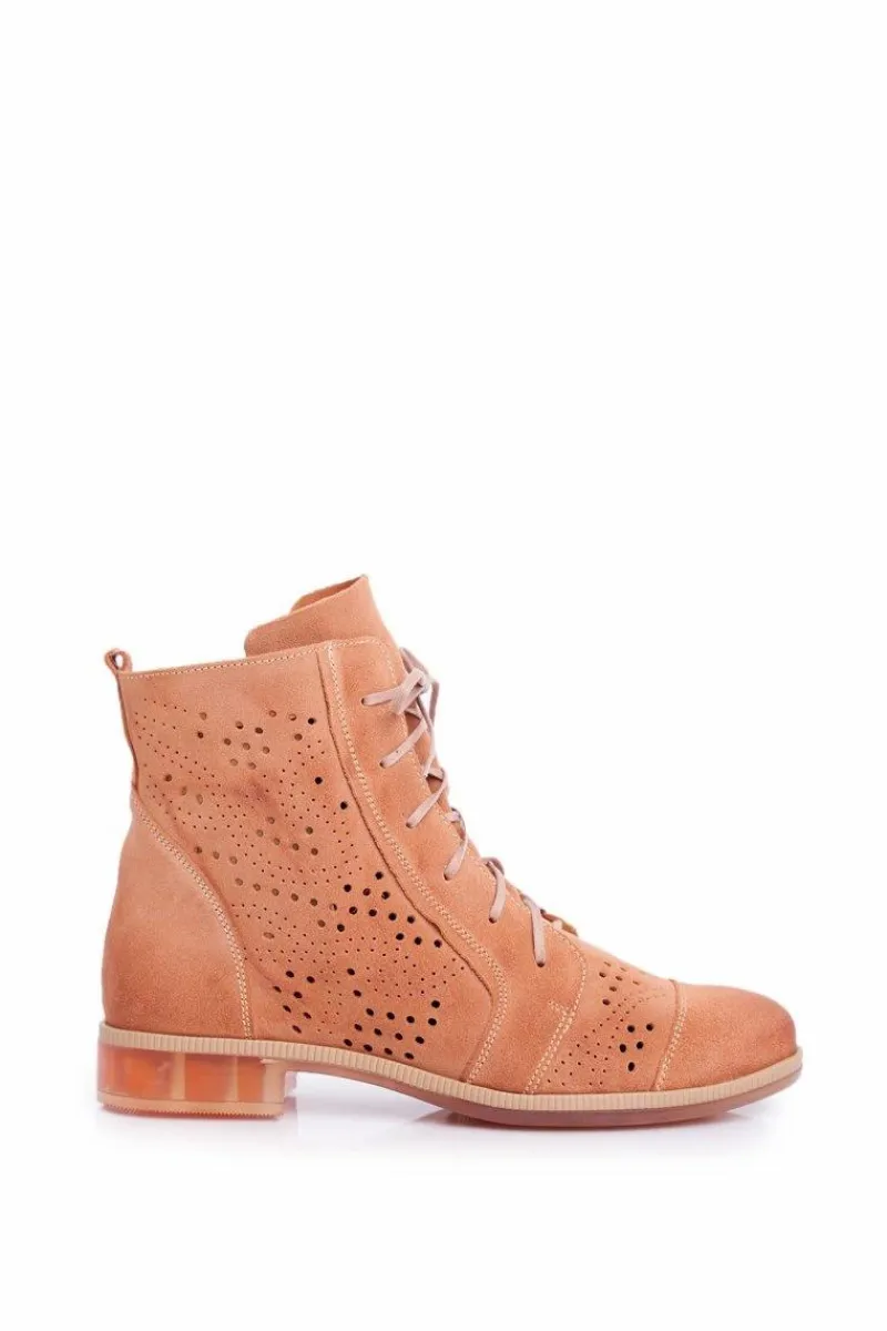 Clearance Maciejka Botki Damskie Skórzane Trzewiki Brzoskwiniowe 04468-18