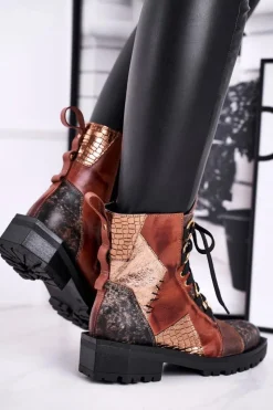 Online Maciejka Botki Damskie Skórzane Trzewiki Rude 04184-29/00-3