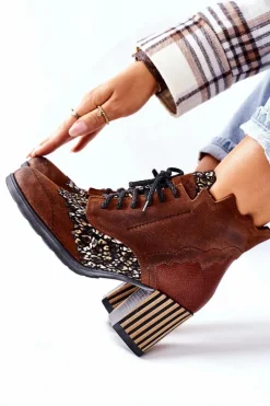 Botki Maciejka|Botki Na Słupku>Maciejka Botki Damskie Skórzane Trzewiki Brązowe 03190-02