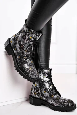 Best Botki Damskie Skórzane Trzewiki Kwiaty 04869-38 Damskie Botki Maciejka|Botki Sznurowane