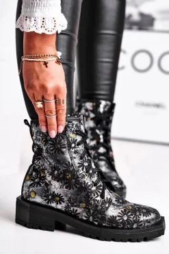 Best Botki Damskie Skórzane Trzewiki Kwiaty 04869-38 Damskie Botki Maciejka|Botki Sznurowane