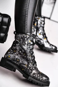 Best Botki Damskie Skórzane Trzewiki Kwiaty 04869-38 Damskie Botki Maciejka|Botki Sznurowane