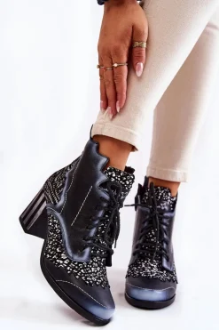 Botki Maciejka|Botki Na Słupku>Maciejka Botki Damskie Skórzane Trzewiki Czarne 03190-20