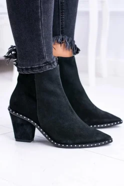 New Botki Damskie Skórzane W Szpic Z Suwakiem Czarne Sonoma Damskie Botki Na Słupku|Botki Zimowe Damskie