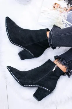 New Botki Damskie Skórzane W Szpic Z Suwakiem Czarne Sonoma Damskie Botki Na Słupku|Botki Zimowe Damskie