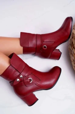 Discount Laura Messi Botki Damskie Skórzane Wsuwane Bordowe 1820