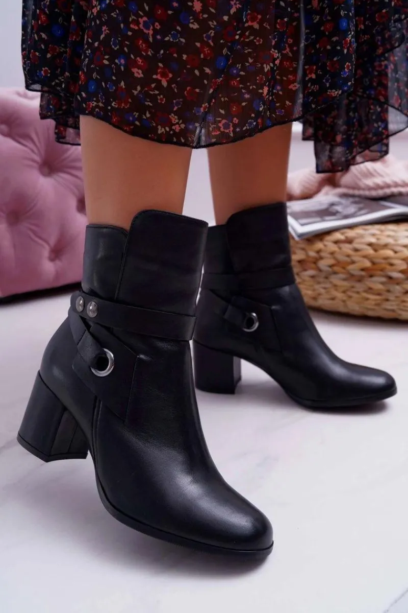 Botki Na Słupku|Botki Zimowe Damskie>Laura Messi Botki Damskie Skórzane Wsuwane Czarne 1820