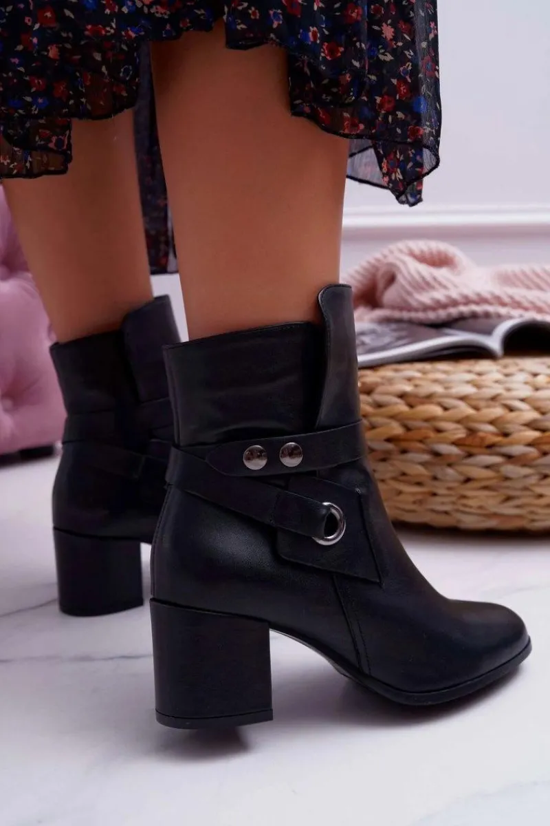 Botki Na Słupku|Botki Zimowe Damskie>Laura Messi Botki Damskie Skórzane Wsuwane Czarne 1820