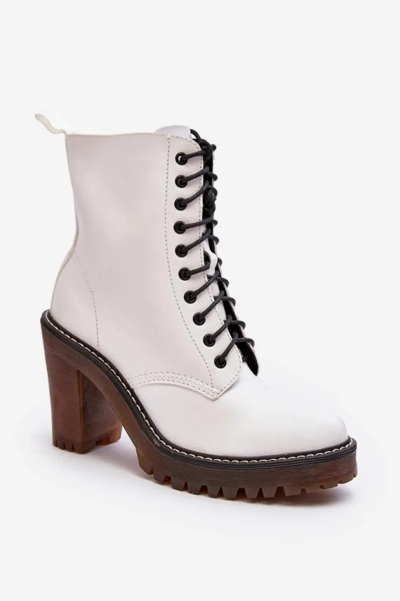 Best Boto Botki Damskie Sznurowane Na Słupku Białe Arove