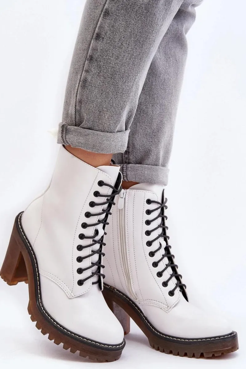 Best Boto Botki Damskie Sznurowane Na Słupku Białe Arove