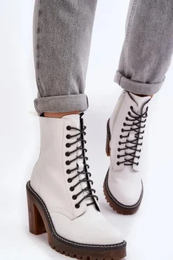 Best Boto Botki Damskie Sznurowane Na Słupku Białe Arove