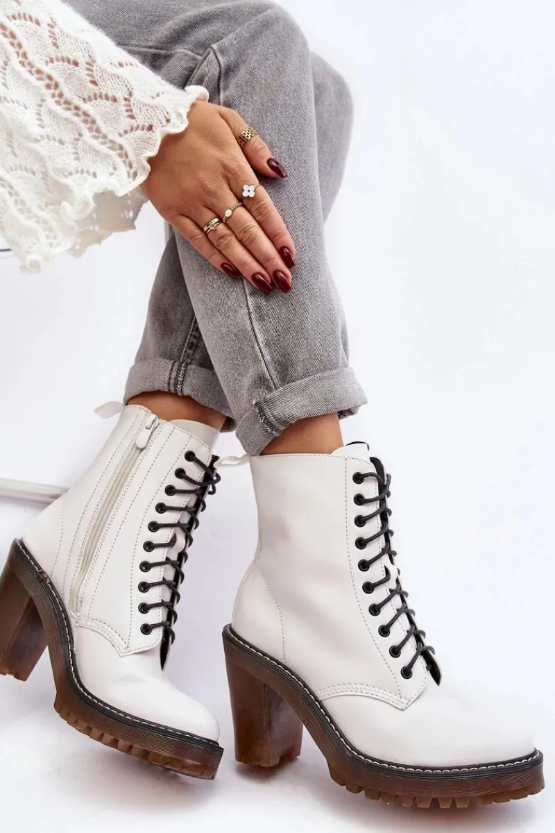 Best Boto Botki Damskie Sznurowane Na Słupku Białe Arove