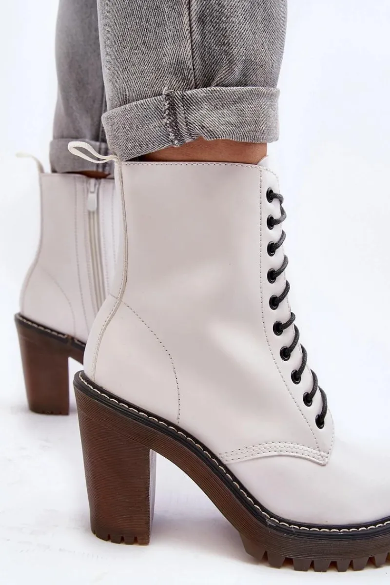 Best Boto Botki Damskie Sznurowane Na Słupku Białe Arove