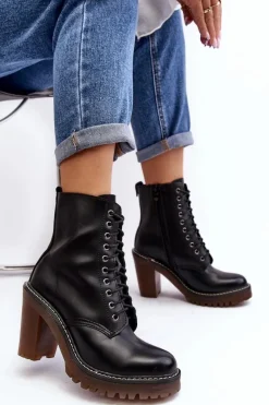 Botki Na Słupku|Czarne Botki>Boto Botki Damskie Sznurowane Na Słupku Czarne Arove