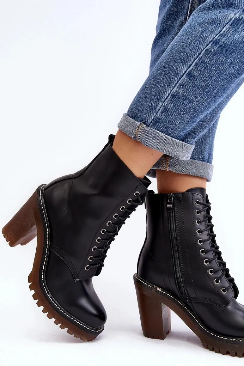 Botki Na Słupku|Czarne Botki>Boto Botki Damskie Sznurowane Na Słupku Czarne Arove