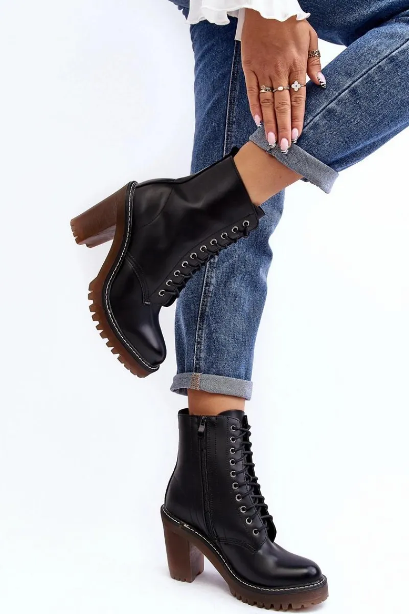 Botki Na Słupku|Czarne Botki>Boto Botki Damskie Sznurowane Na Słupku Czarne Arove