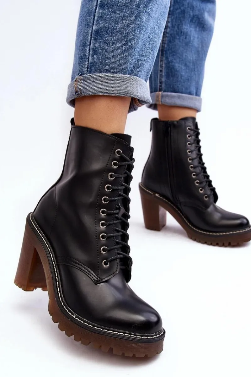 Botki Na Słupku|Czarne Botki>Boto Botki Damskie Sznurowane Na Słupku Czarne Arove