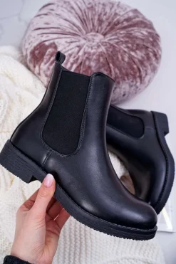 New Botki Damskie Sztyblety Czarne 8BT35-1489 Damskie Botki Na Obcasie|Czarne Botki