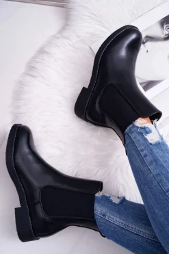 New Botki Damskie Sztyblety Czarne 8BT35-1489 Damskie Botki Na Obcasie|Czarne Botki