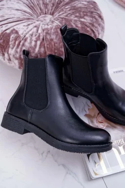 New Botki Damskie Sztyblety Czarne 8BT35-1489 Damskie Botki Na Obcasie|Czarne Botki