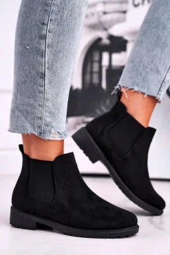 Czarne Botki|Botki Zimowe Damskie>Boto Botki damskie sztyblety czarne Shaggy