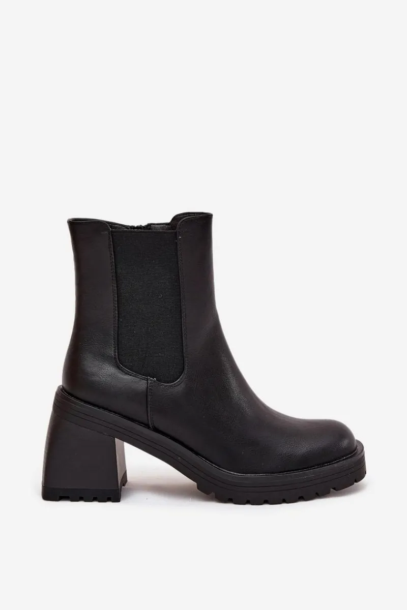 Online Botki Damskie Sztyblety Na Słupku Czarne Thalira Damskie Czarne Botki|Botki Na Obcasie