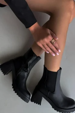 Online Botki Damskie Sztyblety Na Słupku Czarne Thalira Damskie Czarne Botki|Botki Na Obcasie